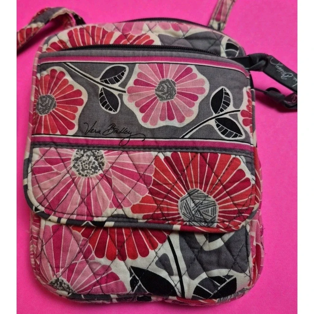 Vera Bradley Little Flap Hipster Crossbody‎ Bag Zinnia Floral Pink Grey Retired